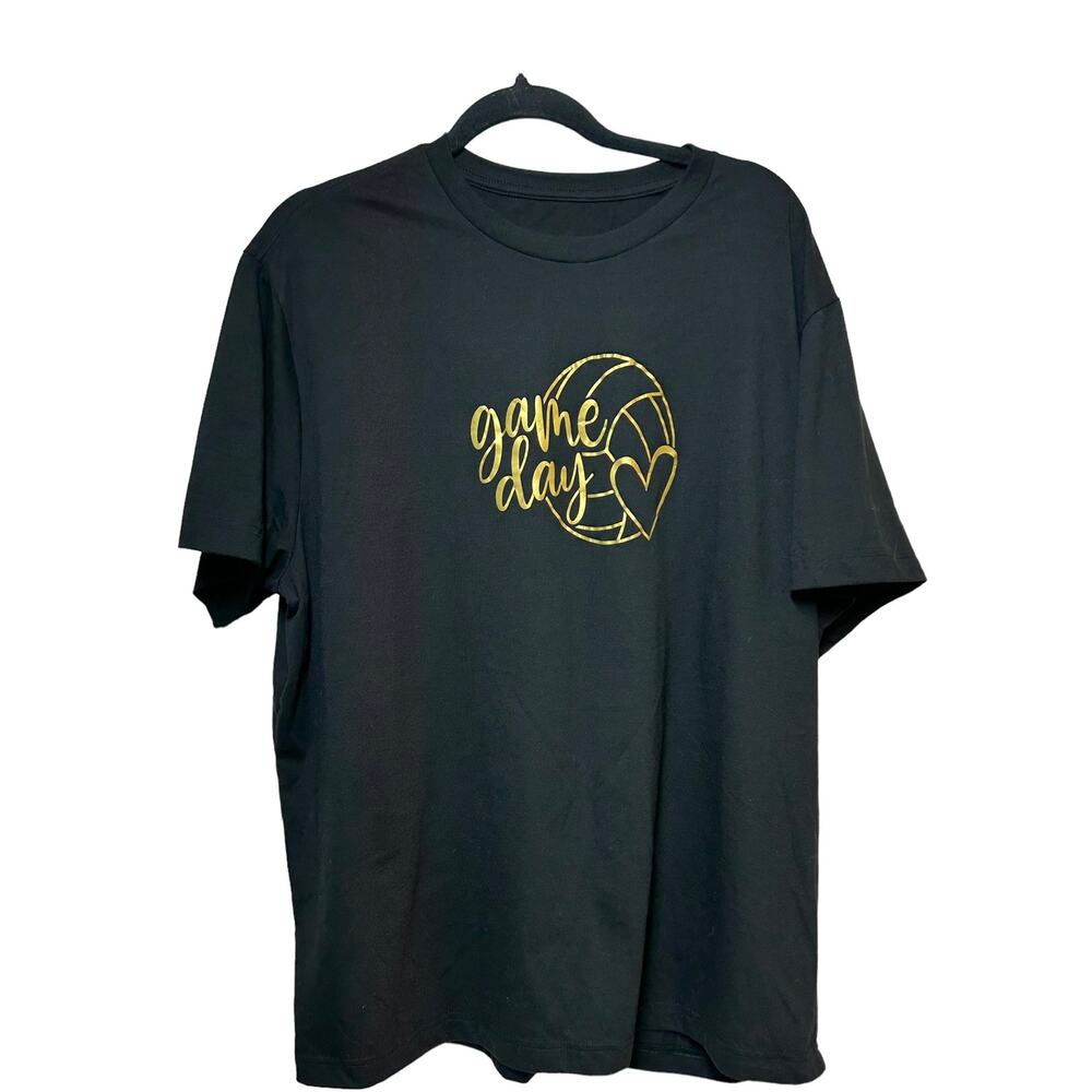 George Womens 2XL Game Day Volleyball‎ Heart Graphic T Shirt Black